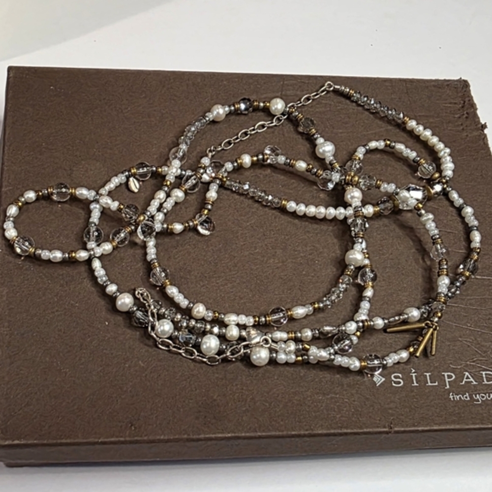 SILPADA Stardust 54 Sterling Silver Brass Pearl Crystal Beaded Necklace - Picture 12 of 12